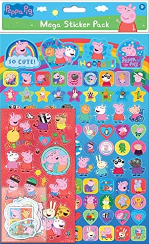 Image of Peppa Pig and Friends Mega Sticker Pack | Three Types of Stickers (Around 150 Total) | Reusable on Non-Porous Surfaces, Blue/Red