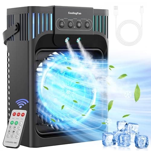 Image of Portable Air Conditioner Cooling Fan, 1200Ml Mini Air Conditioning Unit with Remote,Quiet 3 Wind Speeds & Cool Mist, 2-8H Timer & 7 LED Light, Personal Air Cooler Fan for Room,Home,Office