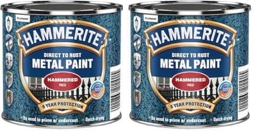 Image of Hammerite 5092961 Metal Paint: Hammered Red 250ml (Pack of 2)