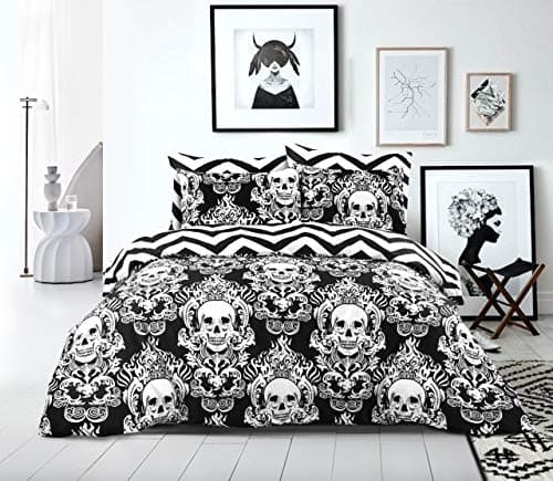 Image of SeventhStitch Gothic Skull Duvet Cover Double Size Animal Printed Bedding Set 100% Soft Microfiber Bed Sets Halloween Baroque Reversible Quilt Covers with Pillowcases (Double)