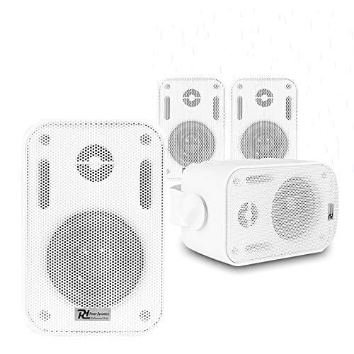 Image of Power Dynamics BC30V White Outdoor Speakers Set of 4 - Weatherproof 3" Wall Mounted Speaker System, 100V Line & 8 Ohms, IPX5 Rated, Ideal for Garden, Terrace, Shop & Marine Installation