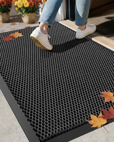 Image of COLOR&GEOMETRY High Stretch Elastic Silk Doormat, Front Door Mat Outside Entrance, Outdoor Door Mat for Patio,Quick-Dry & Heavy-Duty, Non-Slip Rubber Doormat, 80x120cm Black Grey