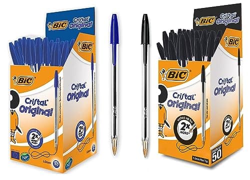 Image of BIC Cristal Original Smudge Free Ballpoint Medium Point (1.0mm) Pens, Black, Pack of 50 Cristal Original Ballpoint Medium Point (1.0 mm) Pens, Blue, Pack of 50