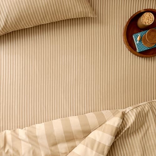 Image of furn. The Ultimate Stripe Fitted Sheet – Tonal Narrow Striped Polycotton Bed Sheet (Caramel Latte – Single)