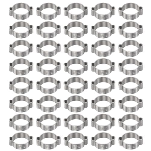 Image of sourcing map 40pcs Double Ear Hose Clamp 15-18 mm 304 Stainless Steel Hose Clamp Double Ear O Clips Crimp Rings for Fuel Line Pipe Tube Fitting Connections, Silver