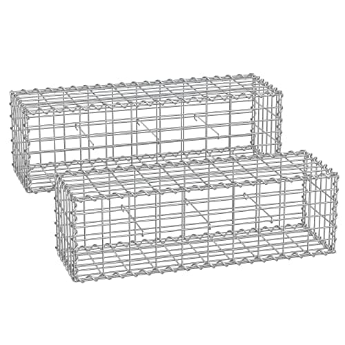 Image of SONGMICS Gabion Baskets, Metal Gabion Cages with 5 x 10 cm Mesh for Stones, Galvanised, Garden Decor Wall Partition, 100 x 30 x 30 cm, Set of 2, Silver GGB233V1