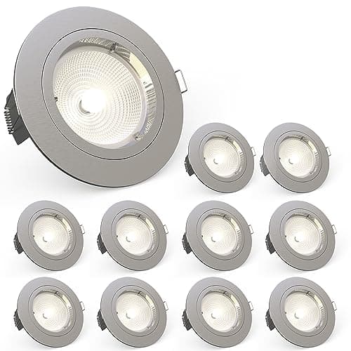 Image of National Lighting Recessed Lighting - Mains Powered LED Spot Lights Downlights for Ceiling - IP20 Rated GU10 Fitting for Halogen or LED - Satin Nickel Finish, Fixed Version – Pack of 10