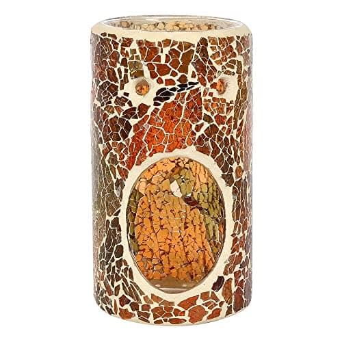 Image of Elegant Brown Glass Pillar Crackle Oil Burner - 14.5cm x 7.5cm (1 Pc.) - Luxurious Design, Premium Material, Aromatherapy Accessory - Ideal for Home & Office Decor