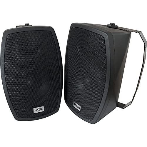Image of Loops 140W 6.5" 2-Way Outdoor Stereo Speakers (PAIR) - Pair of Black IP55 Rated Weatherproof Satellite Speakers - Wall Mounting Brackets Included - 8 Ohm Passive Garden Bar Speakers
