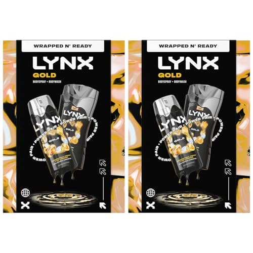 Image of Lynx Gold Duo Gift Set for Him, 2 Pack- Oud Wood and Vanilla Scent, Full-Size Body Wash and Deodorant Spray, 48H Freshness with Zinc Technology, Aluminium Free Grooming Gift for Men