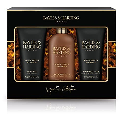 Image of Baylis & Harding Men's Signature Collection Black Pepper & Ginseng Luxury Bathing Trio Gift Set - Vegan Friendly