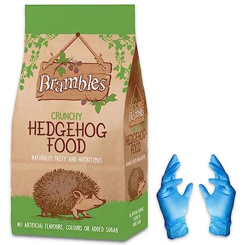 Image of Brambles Crunchy Hedgehog Food - Also Suitable for Badgers and Foxes - Nutritious Food with Kasabona Blue Vinyl Gloves (Crunchy 2kg)