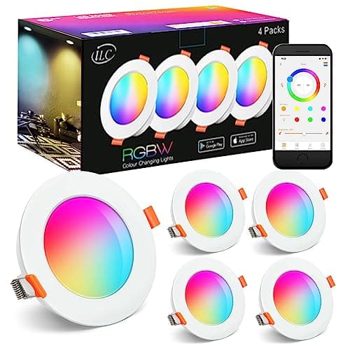 Image of iLC LED Downlights for Ceiling, Work with Alexa(Echo Device Required) Φ68-85mm Hole, Colour Changing DownLights, Smart Recessed Ceiling Lights with APP Control, 800LM, 2700K-6000K + RGB (Pack of 4)