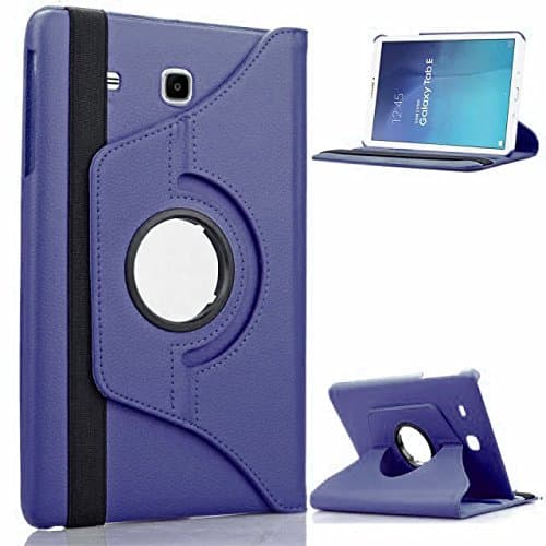 Image of 360 Rotate Case for Samsung Galaxy Tab E 9.6 (2015) T560 T561 Swivel Plain PU Leather Rotate Folio Case Stand Cover (Blue)