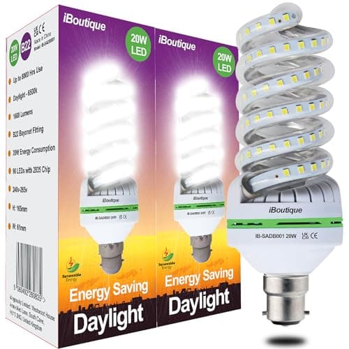 Image of iBoutique 20W Bayonet (B22) Energy Saving Light Bulb Equivalent Output 150 Watts (2-Pack) for SAD Sufferers, Snooker, Pool, Hobbies, Crafts, Photography, 20 W, Daylight White IB-SADB001-2PK