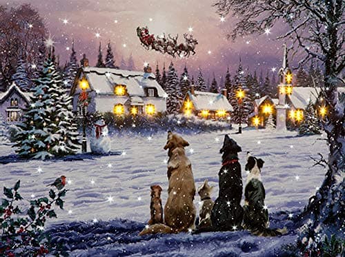 Image of YöL Christmas Canvas Dogs Wall Art Led Fibre Optic 30x40cm Xmas Snow Scene Decor Christmas Decorations Novelty Pets LED Canvas