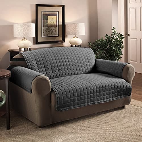 Image of Ashley Mills Water-Repellent Sofa Covers 2 Seater, Quilted Reversible Furniture Slipcovers with Elasticated Straps, Washable Non-Slip Sofa Protectors from Pets and Kids (Charcoal Grey)