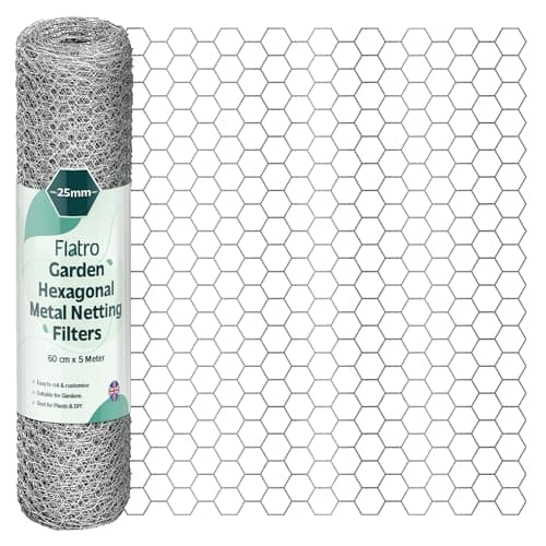 Image of Flatro Chicken Wire Mesh Roll 60cm X 5m | Galvanised Hexagonal Metal Mesh Garden Netting Fence For Chicken Runs, Rabbit Enclosures, Protect Fruit and Plants Outdoor Boundary Fencing (25mm)