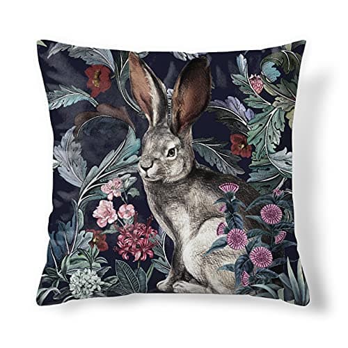 Image of Obal Rabbit Cushion Covers Original Design Velvet Pillow Case Square Decorative Throw Pillow Cover 45cm x 45cm for Sofa Bed Couch Living Room Bedroom (18x18 Inch) Forest Hare