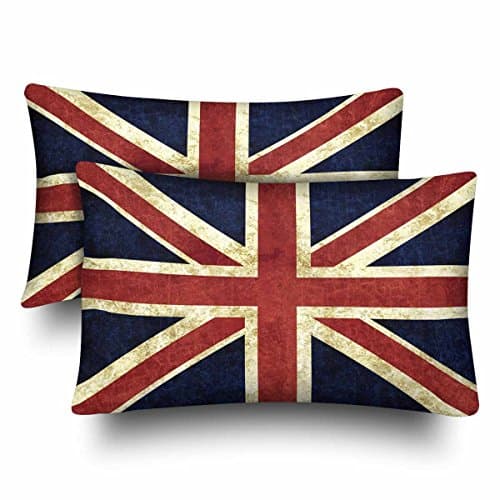 Image of Pillow Cases 2 Pack Retro Flag Of England The Union Jack British Flag Throw Pillow Case Casual Indoor Decorative Pillowcases Soft Bedroom Cushion Cover Case, 60x40cm