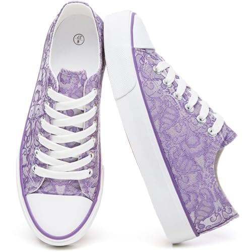 Image of yageyan Womens White Tennis Shoes Low top Canvas Sneakers Women Fashion Shoes for Walking Casual Canvas Comfortable, Purple, 5 UK