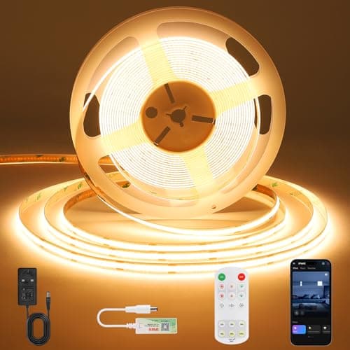 Image of ACELUMO Smart App COB LED Strip 3m, Warm White LED Strip Lights with Timer Function, Dynamic Color for Ambiance Lighting in Under Cabinet, Wardrobe, Stairs, Mirror, Bathroom, Under Bed, 3000K