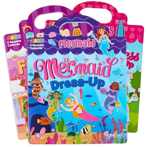 Image of JOYIN 3 Sets Sticker Activity Books, Princess Dress-Up, 195Pcs 3D Reusable Waterproof Sticker Books for Kids Age 3+(Mermaid, Princess, Fashion)