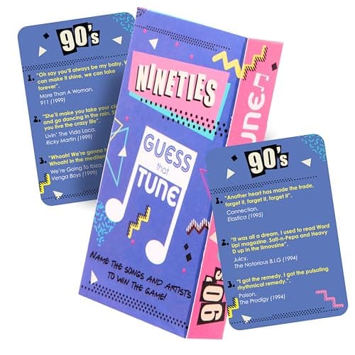 Image of Boxer Gifts Nineties Guess That Tune Music Quiz Game - Party Games For Adults & Family - 1990s Songs Trivia - 90s Gifts For Men & Women, Blue