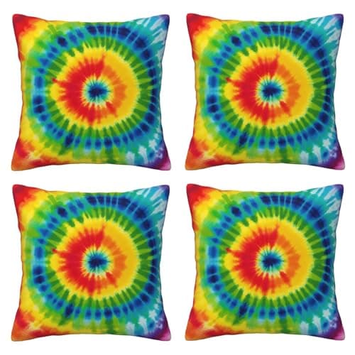 Image of kkvhhyuo tie dye Rainbow Print Decorative Pillow Covers 12"x12", Throw Pillow Cover Set of 4 Couch Pillow Cases Decorative Square Throw Pillows for Home Living Room Bedroom Bed Sofa Cushion Cover