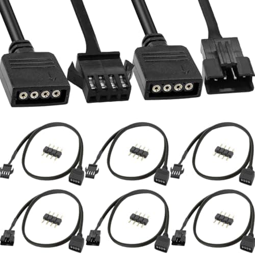 Image of HAAMNING7 4-Pin RGB Extension Cable To 4-Pin Male/Female Adapter Cable Cord 12v For LED Strips, Computer Fans, Motherboards (0.98 Ft, 3 Male Wires, 3 Female Wires) With 6 pcs 4-Pin Male Pins