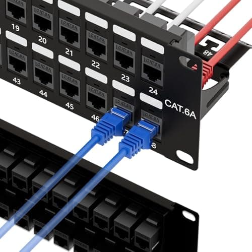 Image of iwillink 10Gbps Cat6A Patch Panel 48 Port, 2U Keystone Patch Panel UTP 19-Inch with Back Bar, Wallmount or Rackmount, Compatible with Cat5, Cat5e, Cat6, Cat6A Cabling