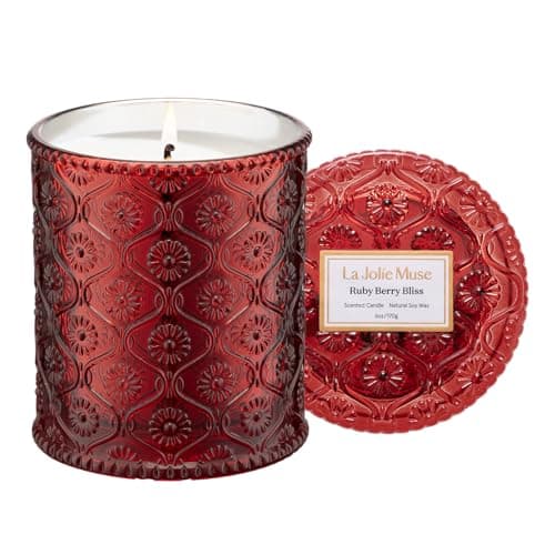 Image of LA Jolie Muse Ruby Berry Bliss Scented Candle | Mandarin, Cranberry & Plum | 6 oz Natural Soy Wax Candle | 40 Hours Clean Burn | Cozy Home Decor