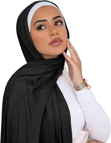 Image of Kiran Fashion New Premium JERSEY HIJAB Scarf Headwrap Stretchy Soft Large Plain Wrap Lycra Long (Black)