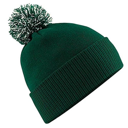 Image of Unisex Beechfield Snowstar Duo Winter Knit Beanie Bobble Hat Bottle Green / Off White One Size