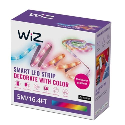 Image of WiZ Smart RGBIC LED Strip Light, 5 m, 16 Million Colors, Dynamic Light Scenes, Wi-Fi, Voice/App Control, Works with Google Home, Alexa and HomeKit, LED Lights for Bedroom, Kitchen, Living Room