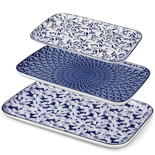 Image of vancasso Selene Serving Platter, 16/14/12 in Large Porcelain Serving Dishes, 3-Piece Rectangle Serving Plates, Easy-Clean Sushi Platters for Party, Dishwasher and Microwave Safe 01