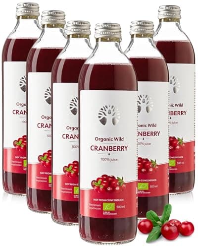 Image of Organic Cranberry Juice 100% Pure, No Added Sugar, Cold Pressed, Wild Nordic Cranberries – Strong and Unsweetened, Glass Bottles 6x500 ml
