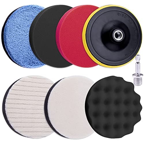 Image of SIQUK 8 Pieces Car Polishing Pads Kit - 80mm Buffing Pads (Wool, Sponge) - Fine & Coarse Grit - Multiple Colors - Compatible with Paint, Chrome, Plastic, Glass - Includes M10 Drill Adapter