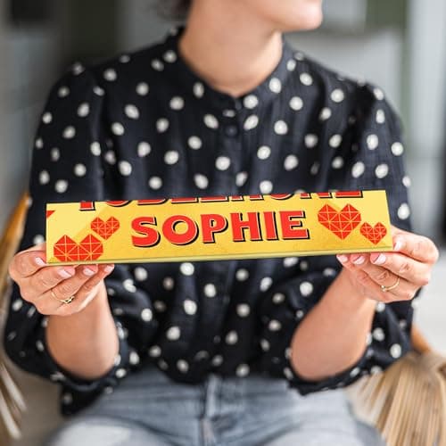 Image of Personalised Toblerone bar with Name & Message - Personalise the Toblerone bar with the name of your choice, Milk chocolate with honey-almond nougat (360 Grams - Love)