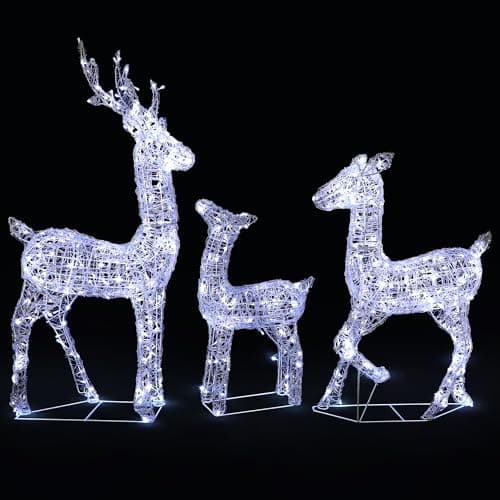 Image of VeryMerry Pre-Lit Reindeer Extra Large 120cm Set of 3 Stag, Doe & Fawn Reindeer, 580 LED Light Up Acrylic Figures Garden Christmas Decoration, Auto-Off Timer, Suitable for Indoor and Outdoor use