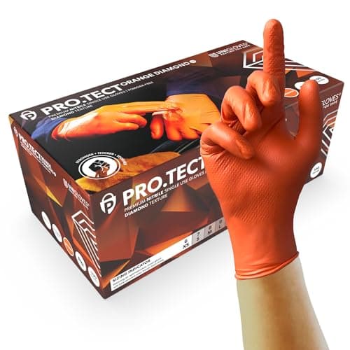 Image of Unigloves PRO.TECT Orange HD Nitrile Disposable Gloves - Ultra Heavy Duty, Single Use, Multipurpose, Powder Free Gloves - Box of 100 Gloves, Orange, Extra Large (GA0055)