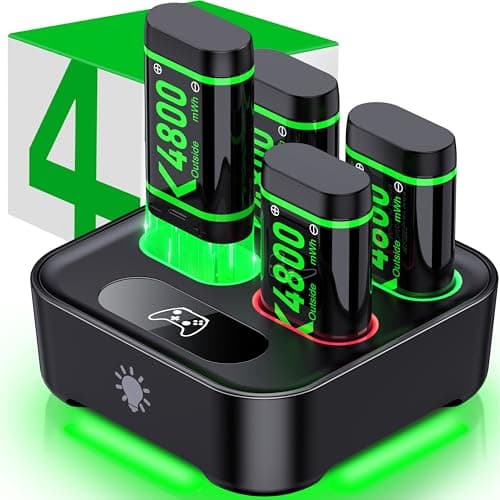 Image of HEYLICOOL 4x4800mWh Rechargeable Battery Pack for Xbox Controller, Fast Charging Batteries for Xbox One/Series X|S with Charger Station & Light Control