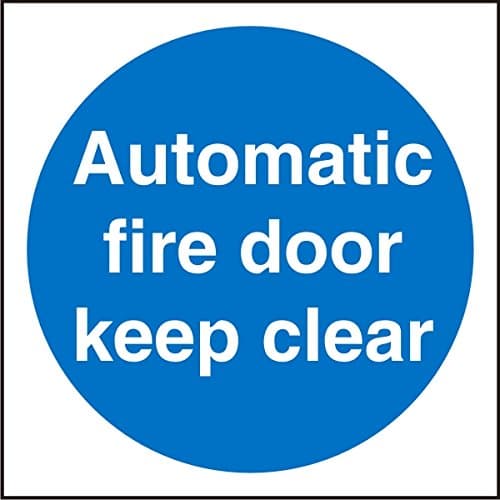 Image of Seco Automatic Fire Door Keep Clear Sign, 100mm x 100mm - Self Adhesive Vinyl