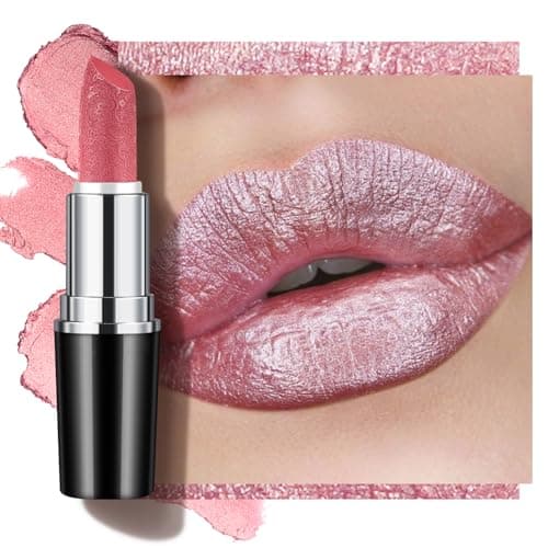 Image of Anglicolor Metallic Glitter Pink Lipstick,High Impact Shimmer Lipcolor,Long-Lasting Moisturising,Lightweight Hydrating Creamy Formula Smooth and Non-Sticky,Lipstick For Women(13 BABY ANGEL, 4g)