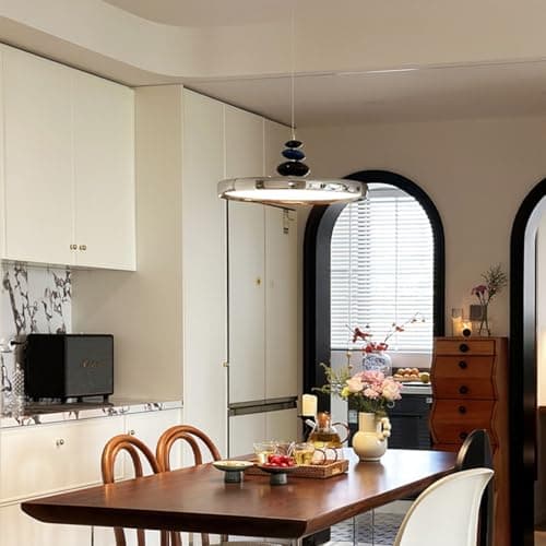 Image of LED Pendant Lamp Dining Table, White Dimmable Pendant Light with Remote Control, Height Adjustable for Bedroom Kitchen Island Living Room Corridor Dining Room Office Ceiling Lights (Chrome, 30cm)