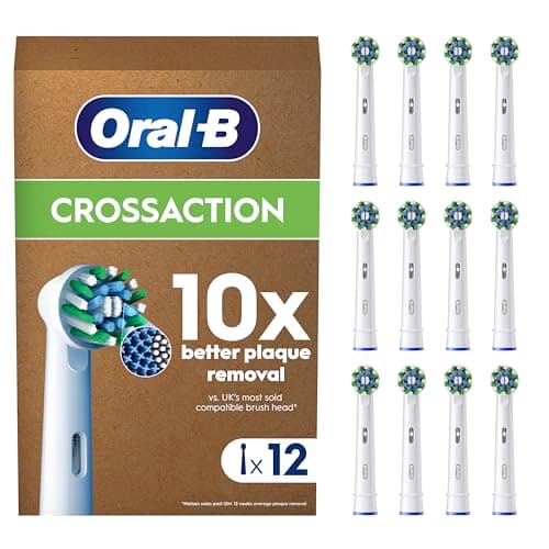 Image of Oral-B Pro Cross Action Original Electric Toothbrush Head, X-Shape and Angled Bristles for Deeper Plaque Removal, Pack of 12 Toothbrush Heads, Suitable for Mailbox, White