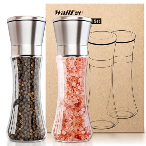 Image of Salt and Pepper Grinder Set, Adjustable Coarseness Coarse & Fine Salt Shakers, Premium Ceramic Glass Body Salt and Pepper Mills [Without Spice Content]