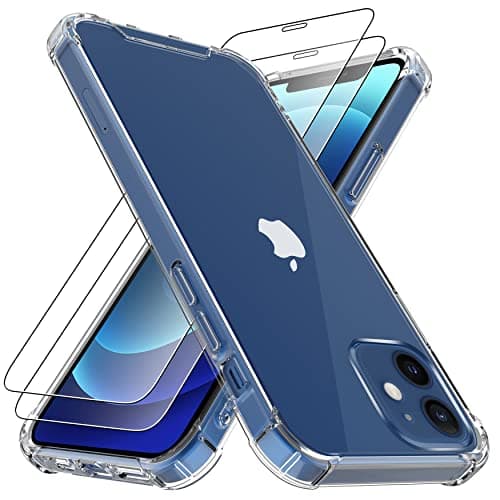 Image of 4youquality Case for iPhone 12 and iPhone 12 Pro with [2-Pack Tempered Glass Screen Protector], 6.1-Inch, Airbag Drop Protection, Shockproof Transparent Clear Bumper Phone Cover, Anti-Scratch