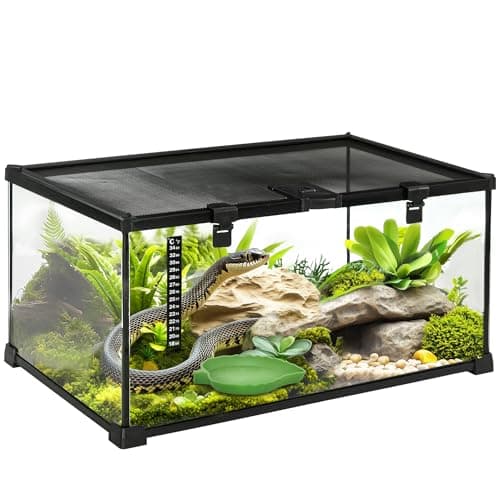Image of PawHut Glass Reptile Terrarium Insect Breeding Tank Vivarium Habitats with Thermometer for Lizards, Horned Frogs, Snakes, Spiders - Medium 50 x 30 x 25cm