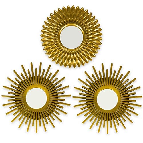 Image of BONNYCO Wall Mirrors Pack of 3, Round Gold Mirrors for Living Room, Home Decor and Bedroom. Hanging Wall Decoration Hallway, Small Shabby Chic Home Accessories Mounted. Gifts for Women and Mums